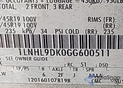 2016 Lincoln Mks from USA, damaged, VIN 1LNHL9DK0GG600511